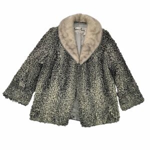 Vintage Evans Furs Persian Lamb Coat Mink Collar Gray Curly Fur Jacket Crowley’s
